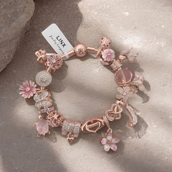 Linx Rose Gold Bracelet with Pink and Cubic Zirconia Themed Charms - Picture 3 of 11